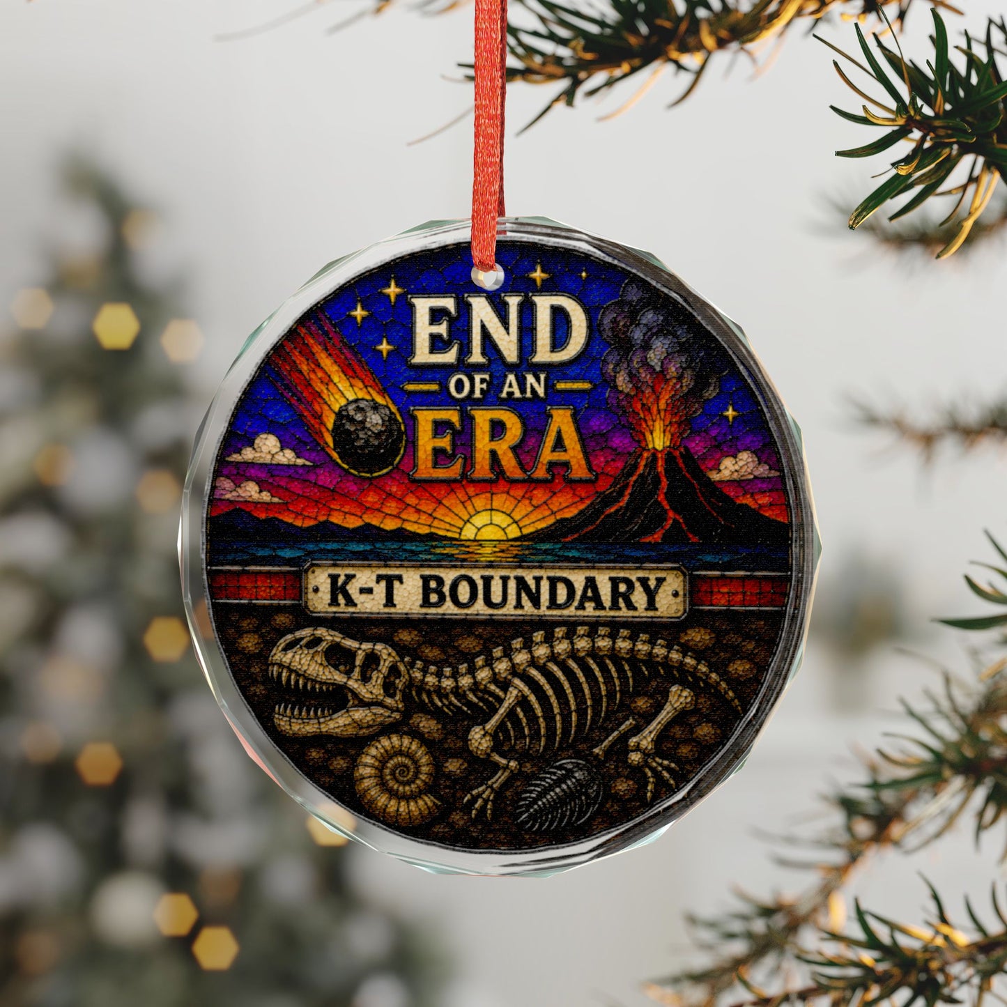 End of an Ear Glass Ornament - Stained-Glass Style Dinosaurs Holiday Decoration - Made with REAL GLASS