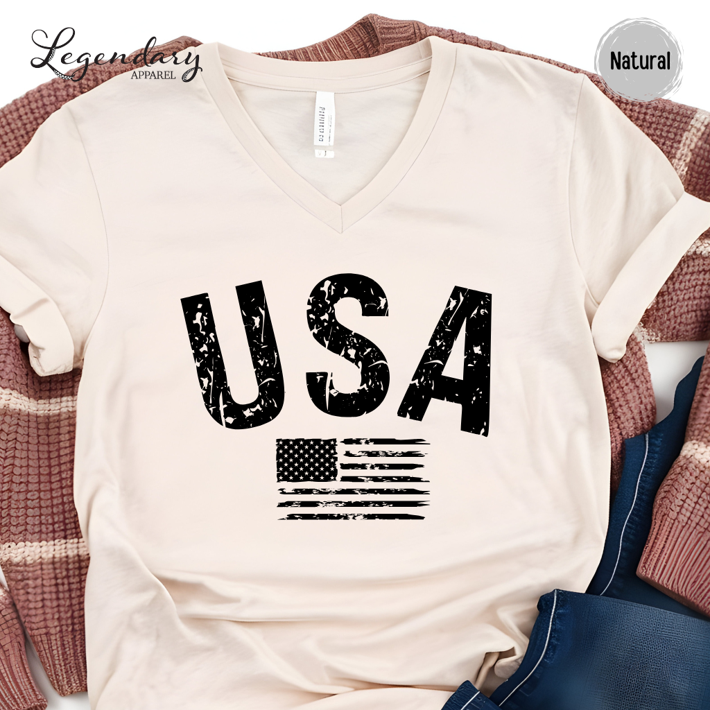 USA Flag V-Neck Tee Shirt