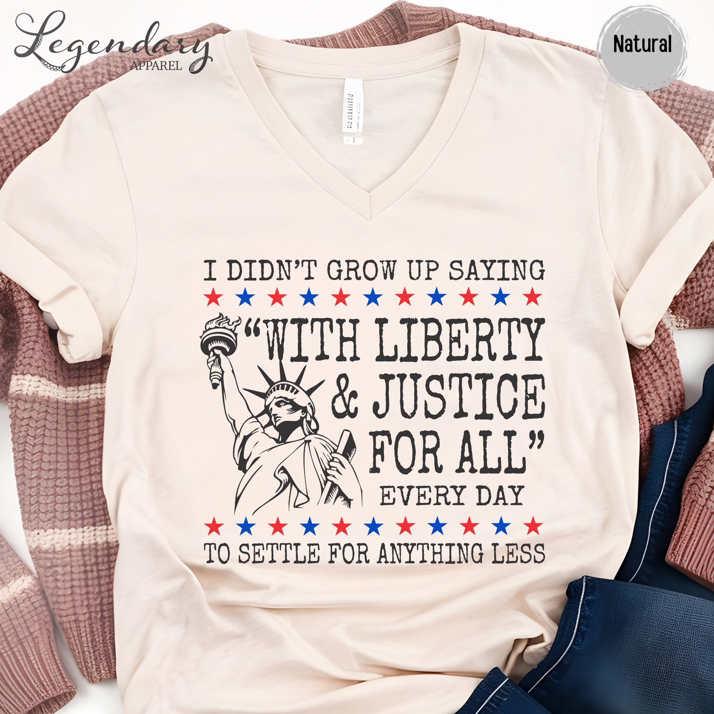 Liberty and Justice For All Human Rights Comfort Colors V-Neck Tee Shirt