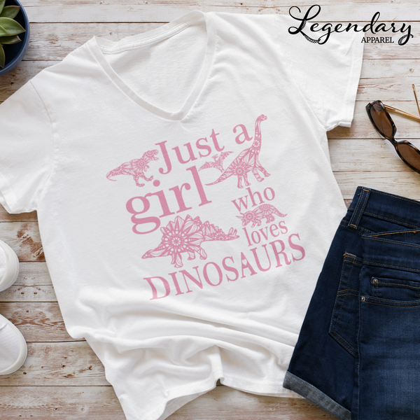 Just A Girl Who Loves Dinosaurs V-Neck Tee Shirt
