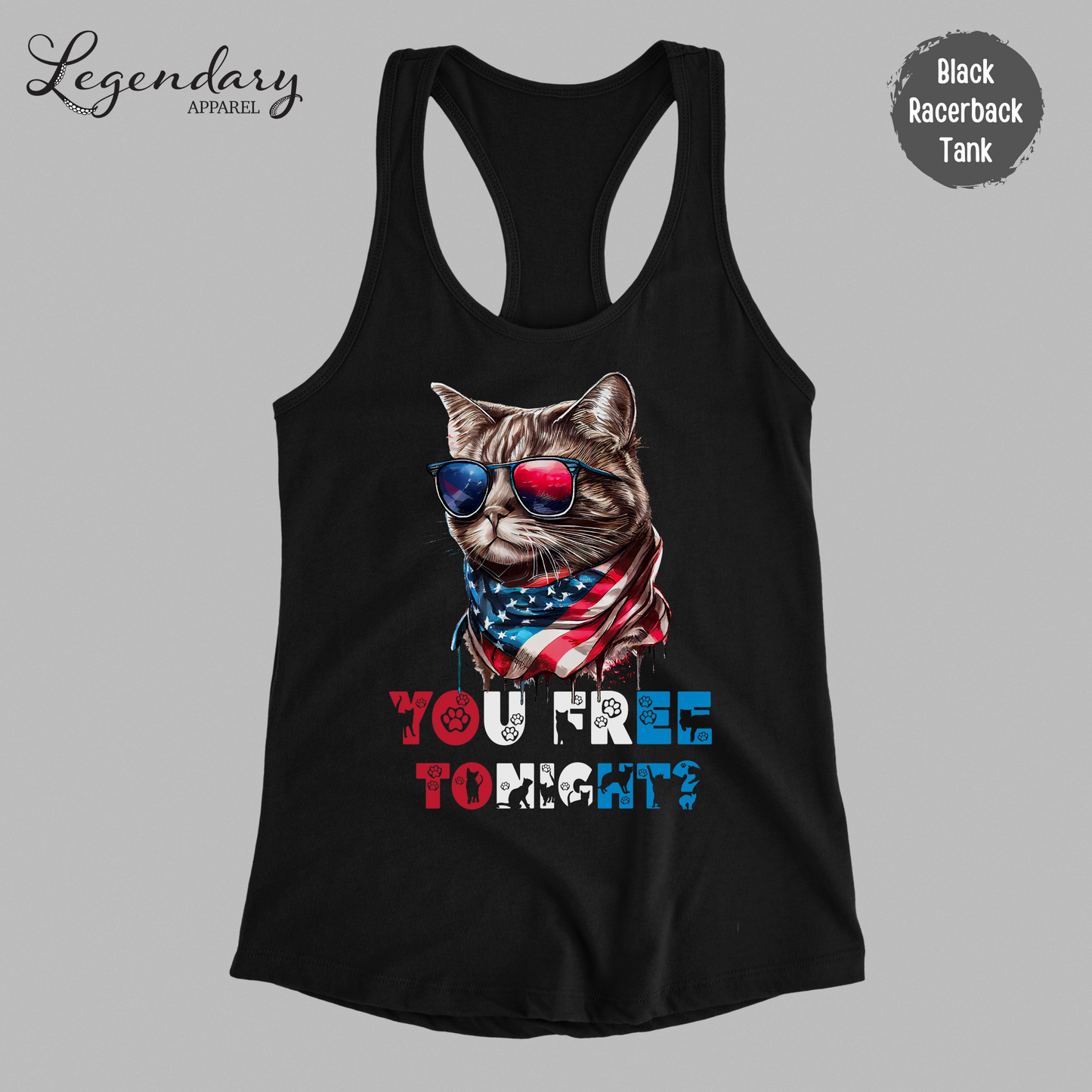 You Free Tonight Patriotic Cat Racerback Tank Top