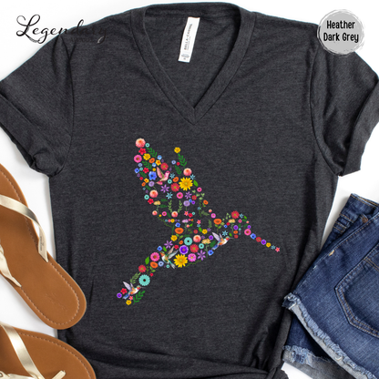 Subtle Anti Trump Floral Hummingbird V-Neck Shirt