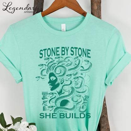 Medusa Shirt Stone By Stone She Builds Subtle Anti Patriarchy TShirt Feminist Resistance Sweatshirt Medusa Snakes Shirts
