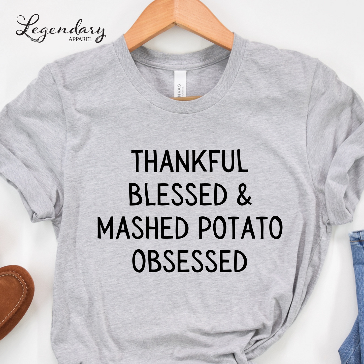 Thankful Blessed & Mashed Potato Obsessed Funny Thanksgiving Shirt