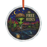 Free Rides Glass Ornament - Stained-Glass Style Alien Holiday Decoration - Made with REAL GLASS