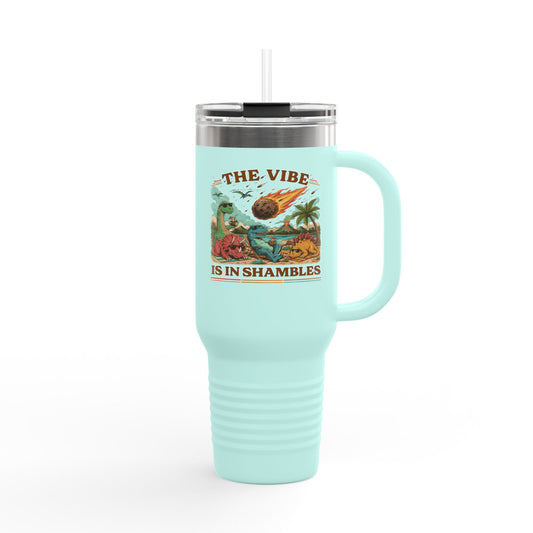 40oz Insulated Travel Mug — "The Vibe Is in Shambles" Tropical Beach Design