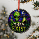 They exist! Glass Ornament - Stained-Glass Style Alien Holiday Decoration - Made with REAL GLASS