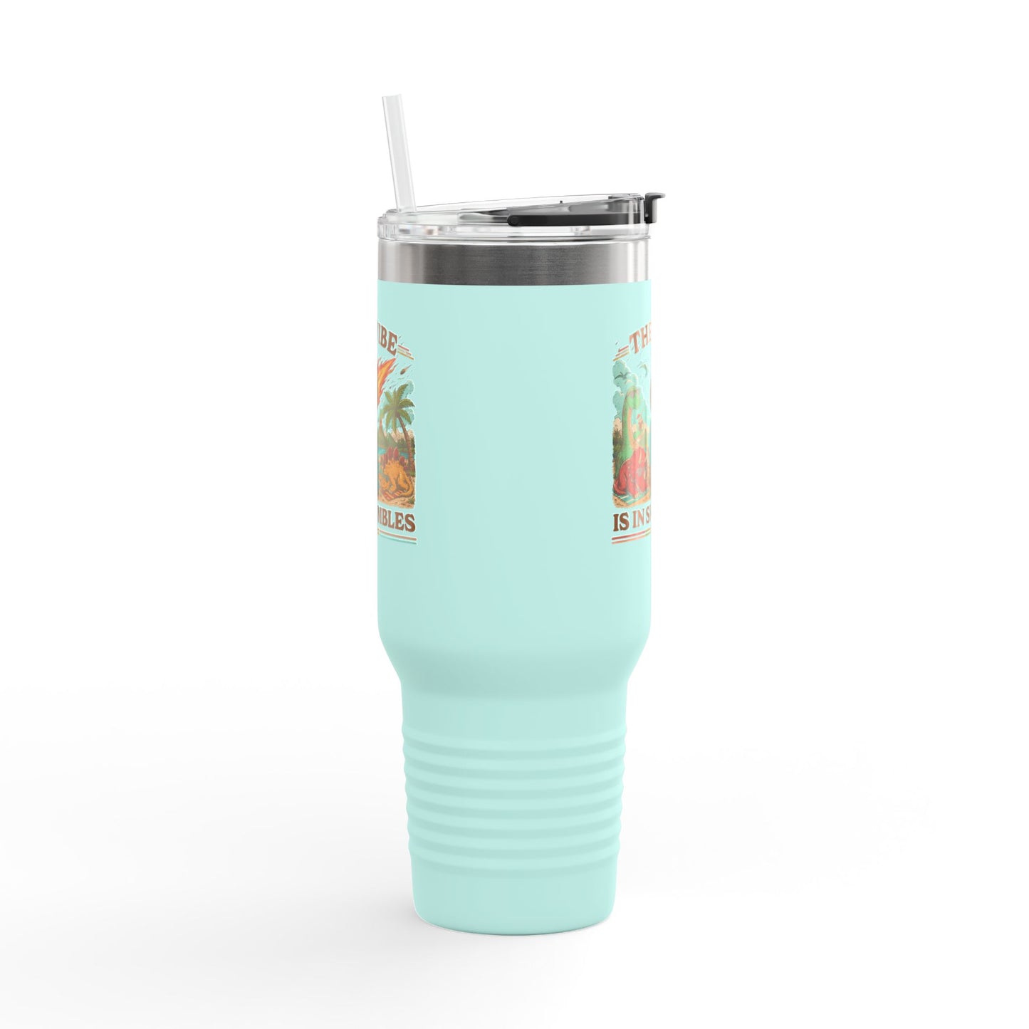 40oz Insulated Travel Mug — "The Vibe Is in Shambles" Tropical Beach Design