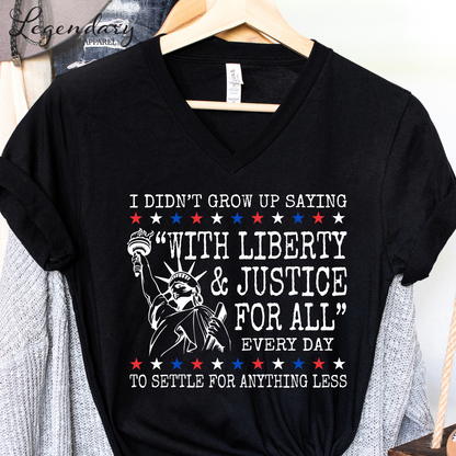 Liberty and Justice For All Human Rights Comfort Colors V-Neck Tee Shirt