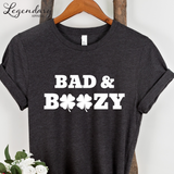 Bad and Boozy St Patricks Day Shirt Shamrock St Paddys Outfit Bar Crawl Sweatshirt Drinking Tee Shirt