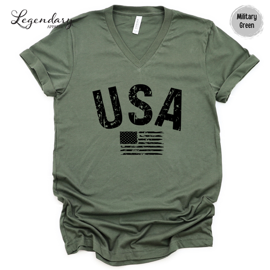 USA Flag V-Neck Tee Shirt