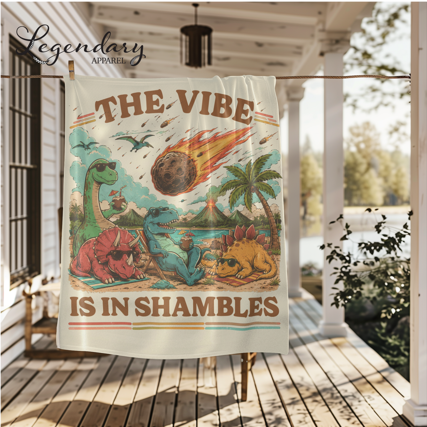 Dinosaur Meteor Blanket- The Vibe Is In Shambles Sherpa Fleece Blanket