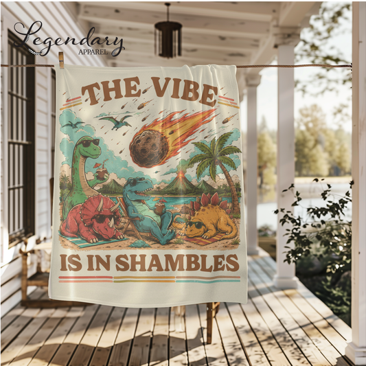 Dinosaur Meteor Blanket- The Vibe Is In Shambles Sherpa Fleece Blanket