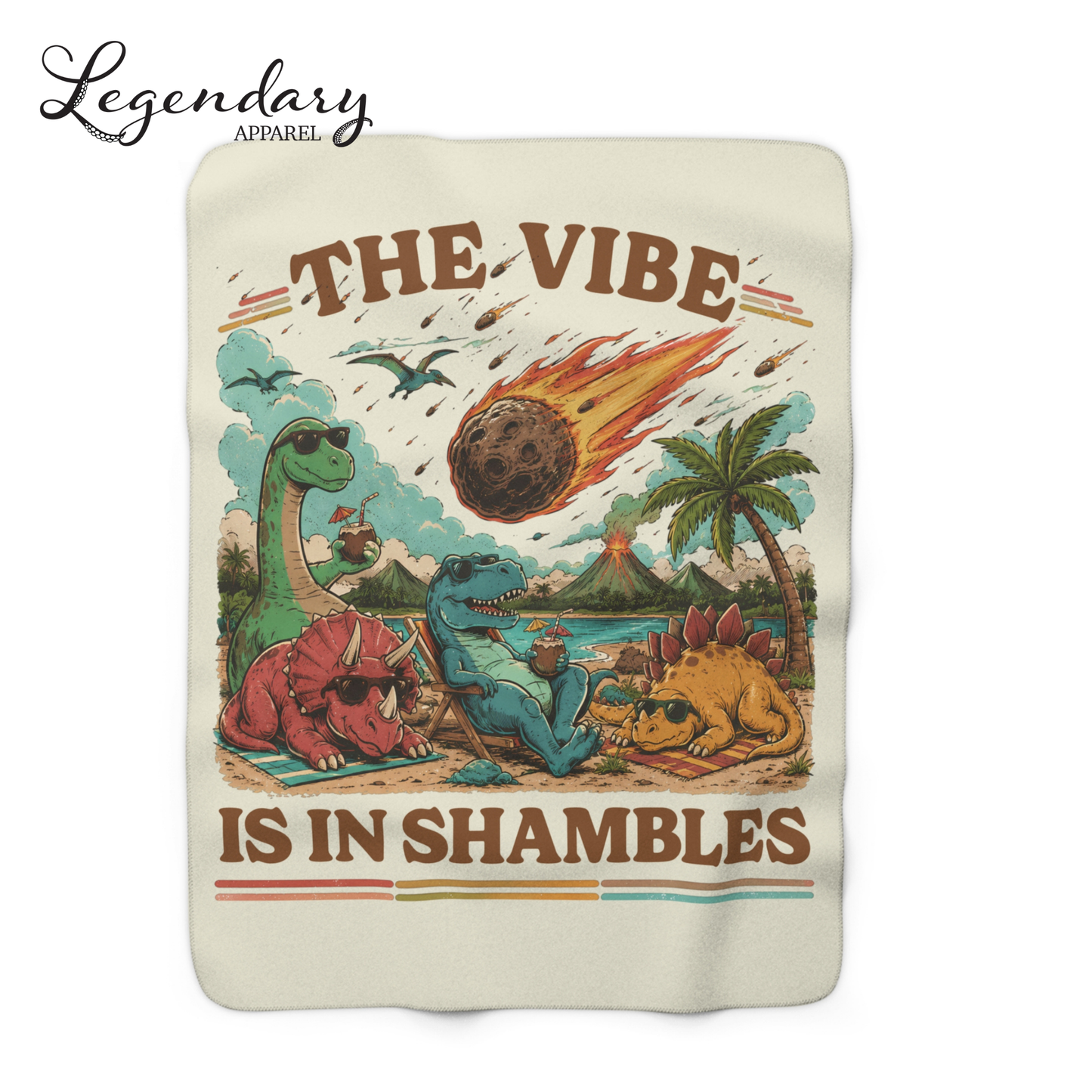 Dinosaur Meteor Blanket- The Vibe Is In Shambles Sherpa Fleece Blanket