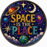 Space is the Place Glass Ornament - Stained-Glass Style Moon & Planets Holiday Decoration - Made with REAL GLASS