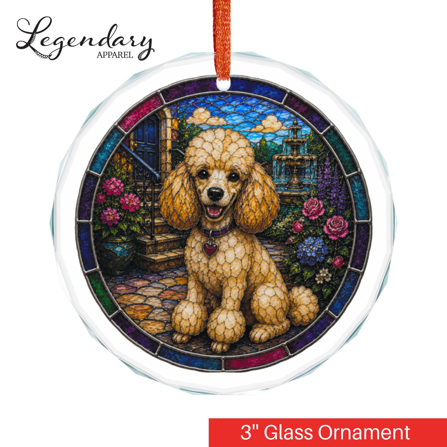 Poodle Glass Ornament - Stained-Glass Style Poodle Holiday Decoration - Made with REAL GLASS