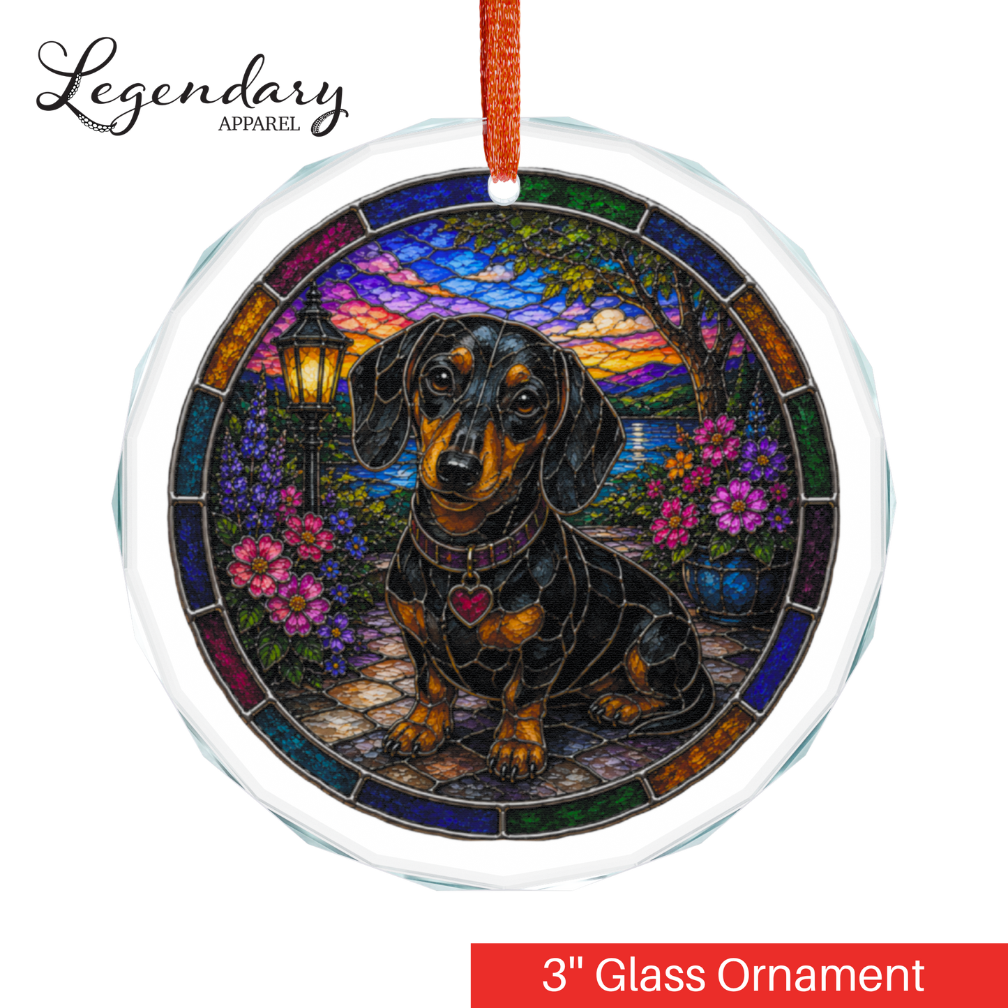 Dachshund Glass Ornament - Stained-Glass Style Dachshund Holiday Decoration - Made with REAL GLASS