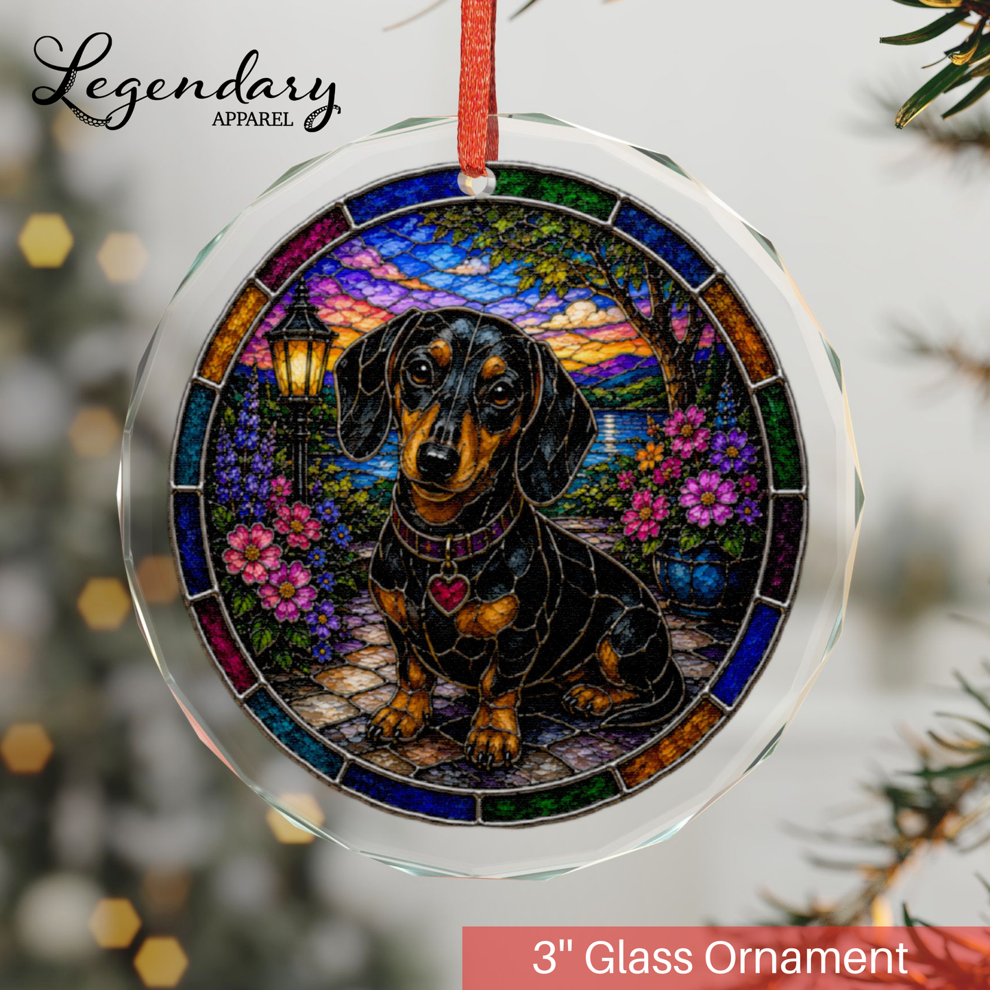 Dachshund Glass Ornament - Stained-Glass Style Dachshund Holiday Decoration - Made with REAL GLASS