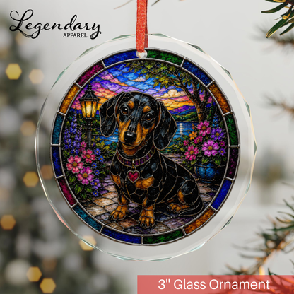 Dachshund Glass Ornament - Stained-Glass Style Dachshund Holiday Decoration - Made with REAL GLASS