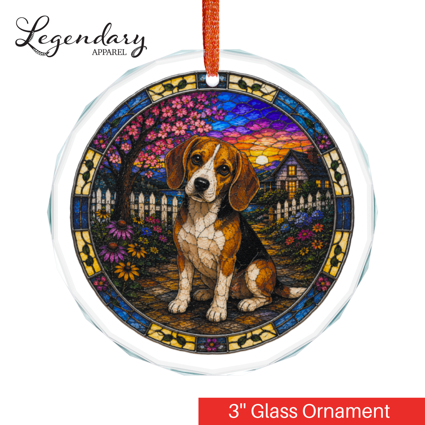 Beagle Glass Ornament - Stained-Glass Style Beagle Holiday Decoration - Made with REAL GLASS