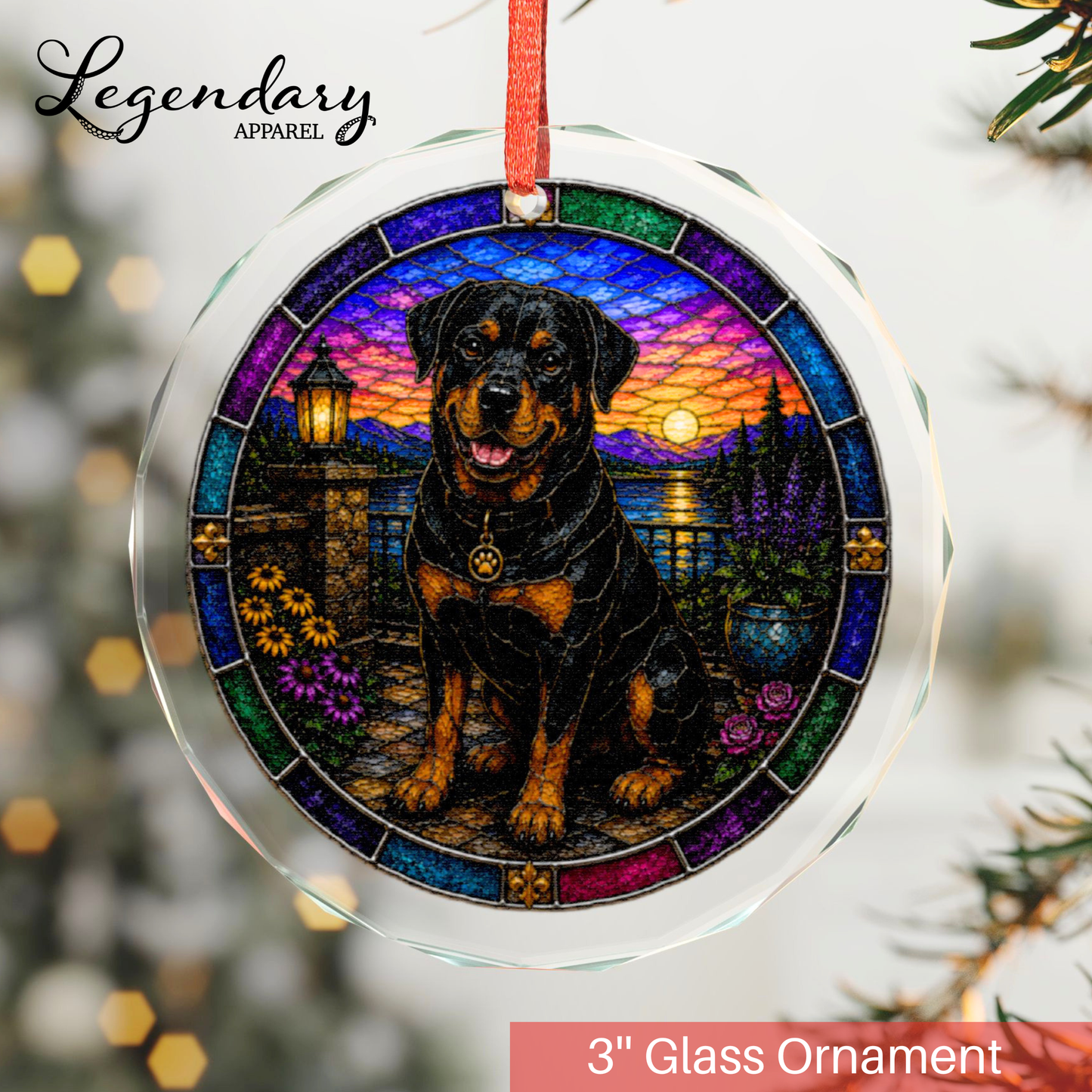 Rottweiler Glass Ornament - Stained-Glass Style Rottweiler Holiday Decoration - Made with REAL GLASS