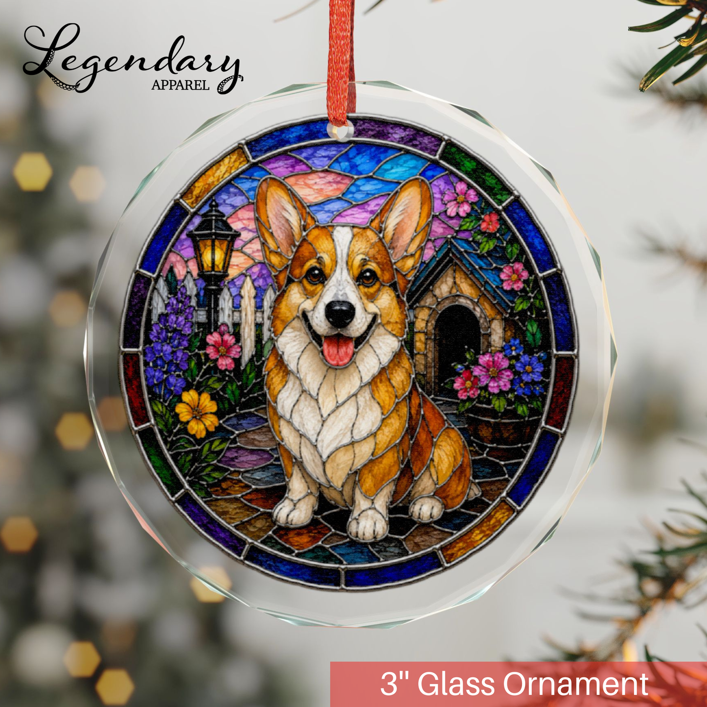 Corgi Glass Ornament - Stained-Glass Style Corgi Holiday Decoration - Made with REAL GLASS
