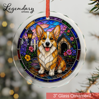 Corgi Glass Ornament - Stained-Glass Style Corgi Holiday Decoration - Made with REAL GLASS