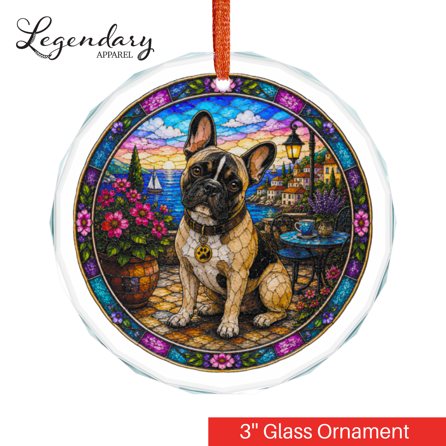 French Bulldog Glass Ornament - Stained-Glass Style French Bulldog Holiday Decoration - Made with REAL GLASS