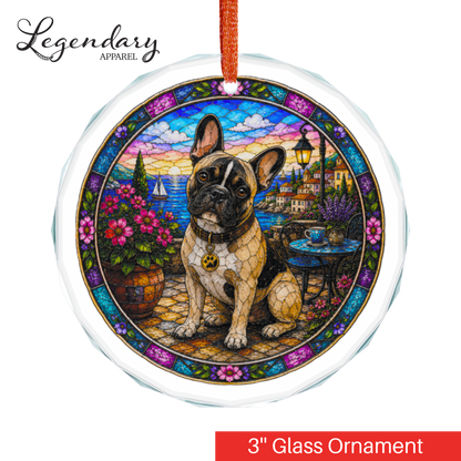 French Bulldog Glass Ornament - Stained-Glass Style French Bulldog Holiday Decoration - Made with REAL GLASS