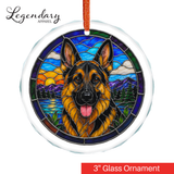 German Sheppard Glass Ornament - Stained-Glass Style Sheppard Holiday Decoration - Made with REAL GLASS
