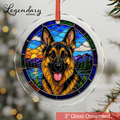 German Sheppard Glass Ornament - Stained-Glass Style Sheppard Holiday Decoration - Made with REAL GLASS