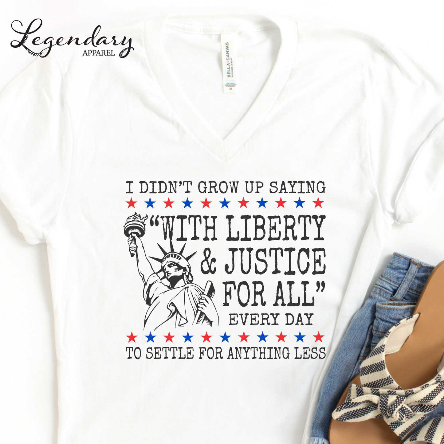Liberty and Justice For All Human Rights Comfort Colors V-Neck Tee Shirt