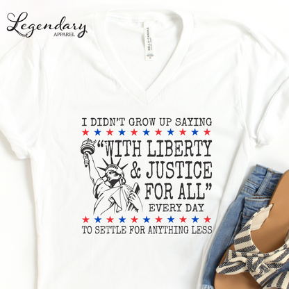 Liberty and Justice For All Human Rights Comfort Colors V-Neck Tee Shirt