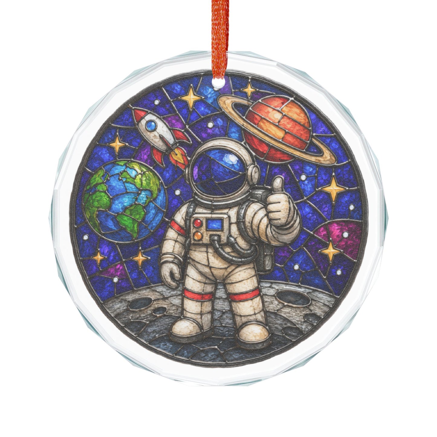 Astronaut Stained-Glass Glass Ornament - Space Explorer Holiday Decoration - Made with REAL GLASS