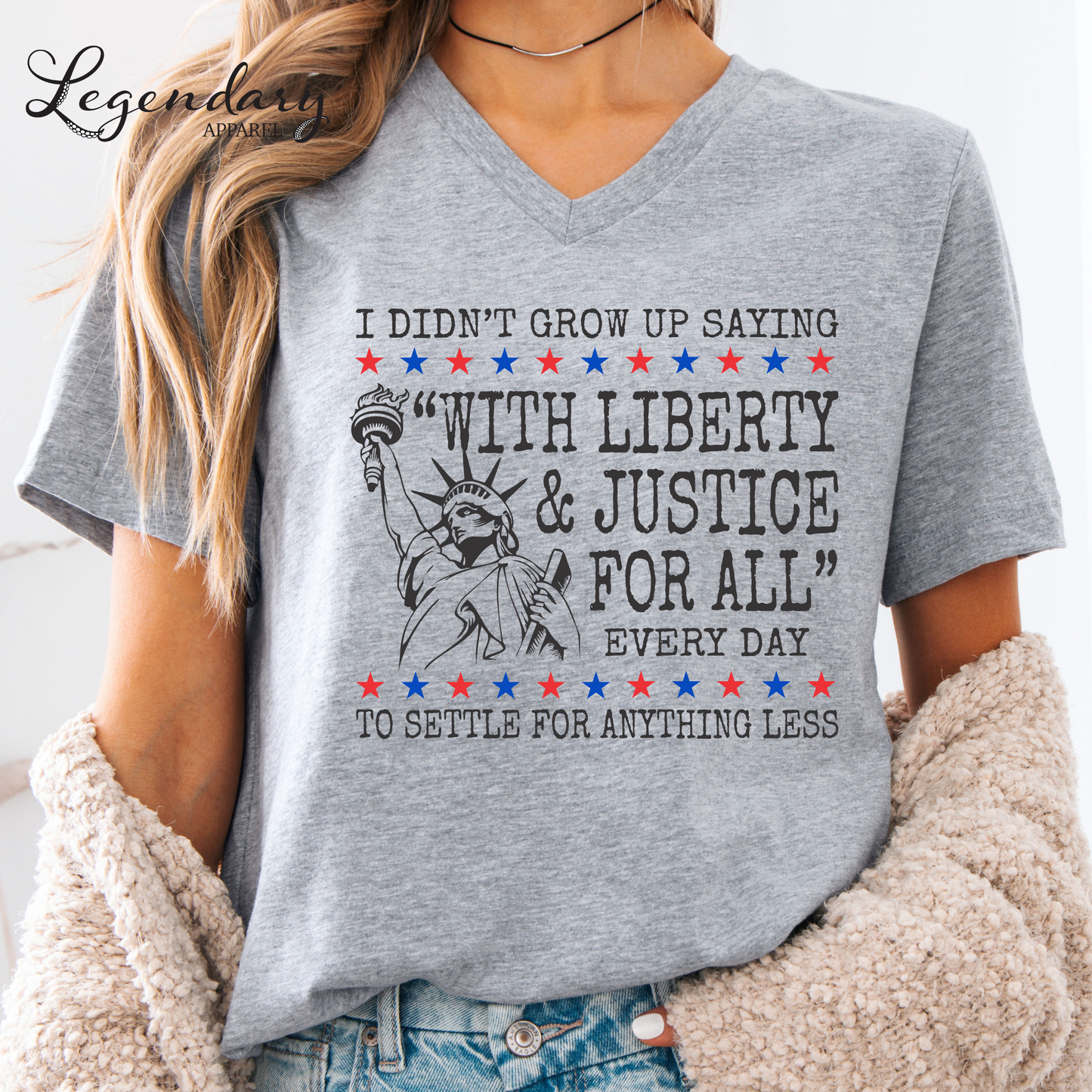 Liberty and Justice For All Human Rights Comfort Colors V-Neck Tee Shirt