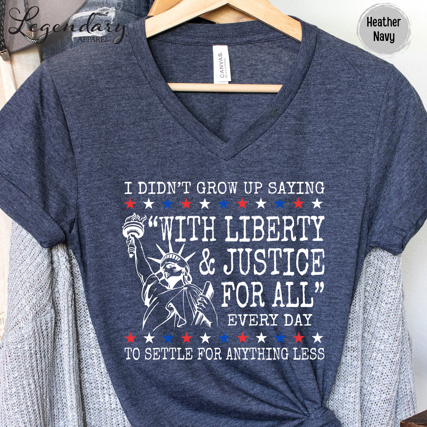 Liberty and Justice For All Human Rights Comfort Colors V-Neck Tee Shirt