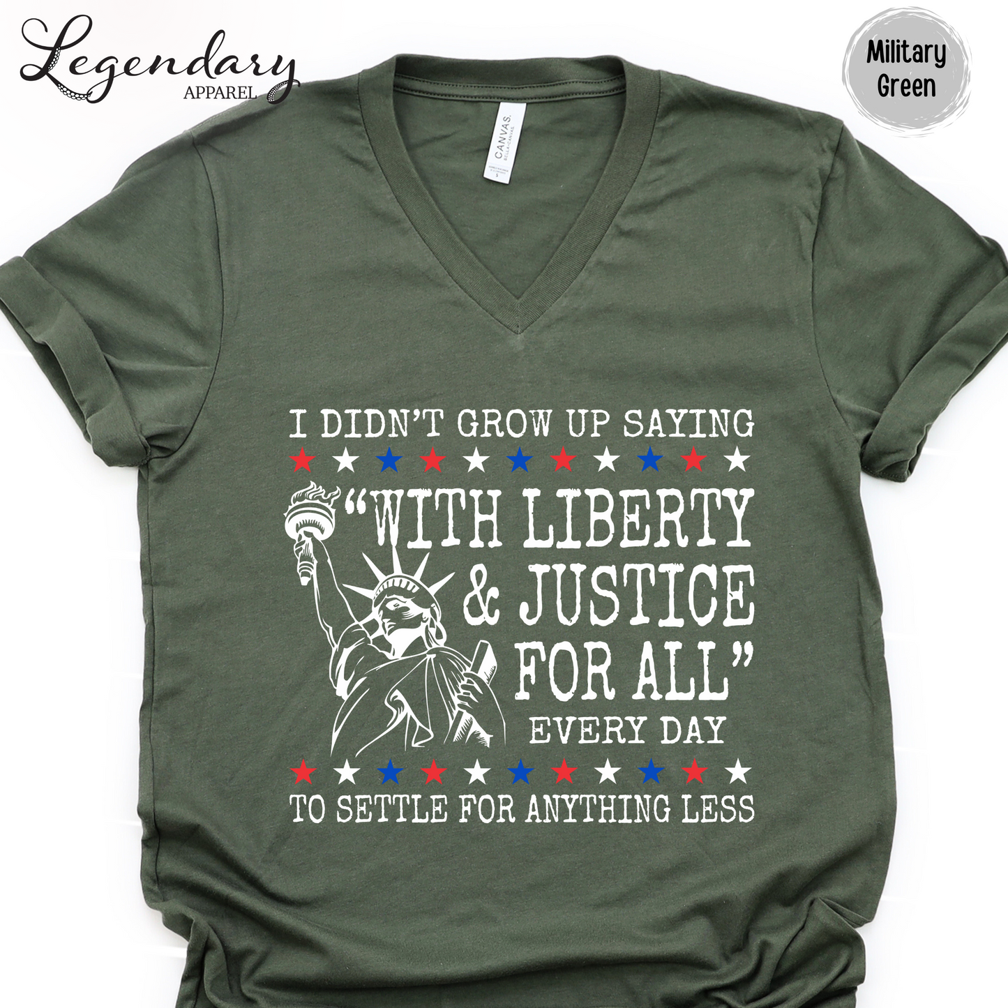 Liberty and Justice For All Human Rights Comfort Colors V-Neck Tee Shirt