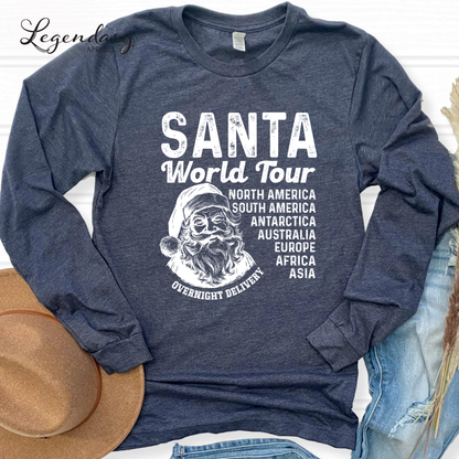 Santa World Tour Shirt Christmas Long Sleeve Tee Shirt