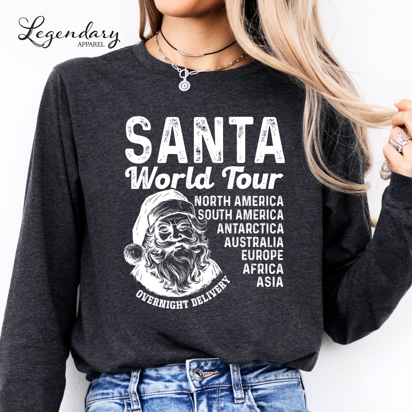 Santa World Tour Shirt Christmas Long Sleeve Tee Shirt