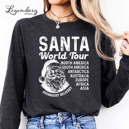 Santa World Tour Shirt Christmas Long Sleeve Tee Shirt