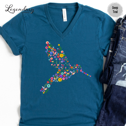 Subtle Anti Trump Floral Hummingbird V-Neck Shirt