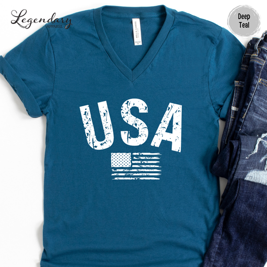 USA Flag V-Neck Tee Shirt