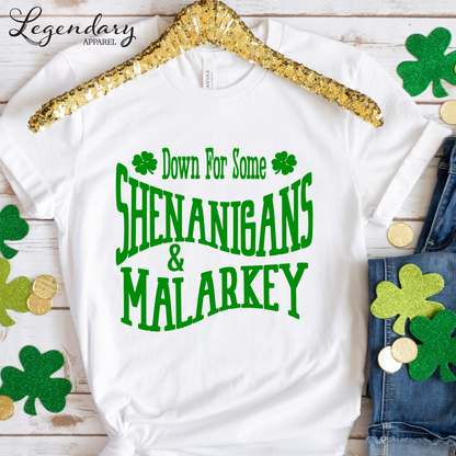 St. Patrick's Day Tee Shirt Down For Some Shenanigans and Malarkey