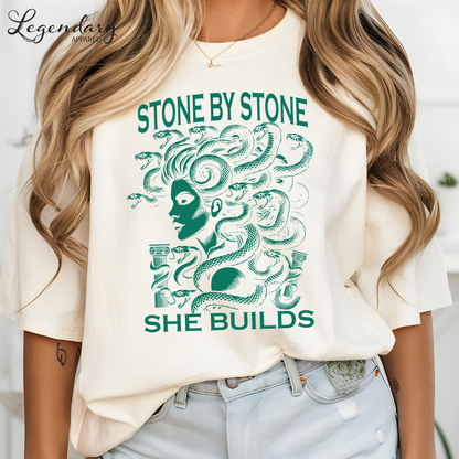 Medusa Shirt Stone By Stone She Builds Subtle Anti Patriarchy Heavy Cotton TShirt
