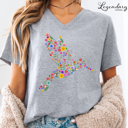 Subtle Anti Trump Floral Hummingbird V-Neck Shirt