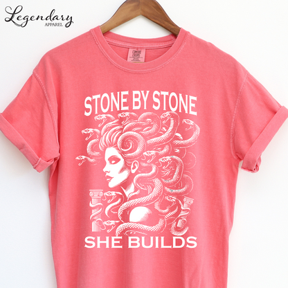 Medusa Shirt Stone By Stone She Builds Subtle Anti Patriarchy Heavy Cotton TShirt