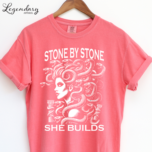 Medusa Shirt Stone By Stone She Builds Subtle Anti Patriarchy Heavy Cotton TShirt