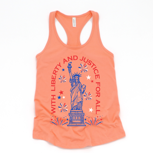 Statue of Liberty 4th of July Tank Top With Liberty And Justice For All