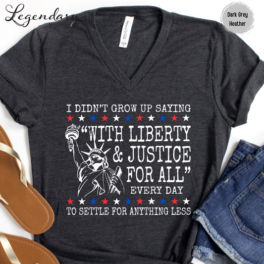 Liberty and Justice For All Human Rights Comfort Colors V-Neck Tee Shirt