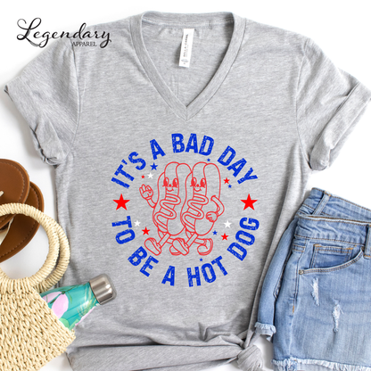 It's A Bad Day To Be A Hot Dog V-Neck Tee Shirt